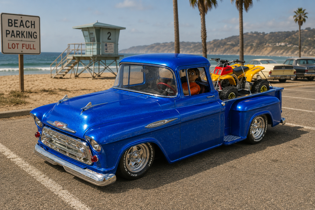 Hand-built 1/24 1957 Chevy Stepside pickup hot rod slot car