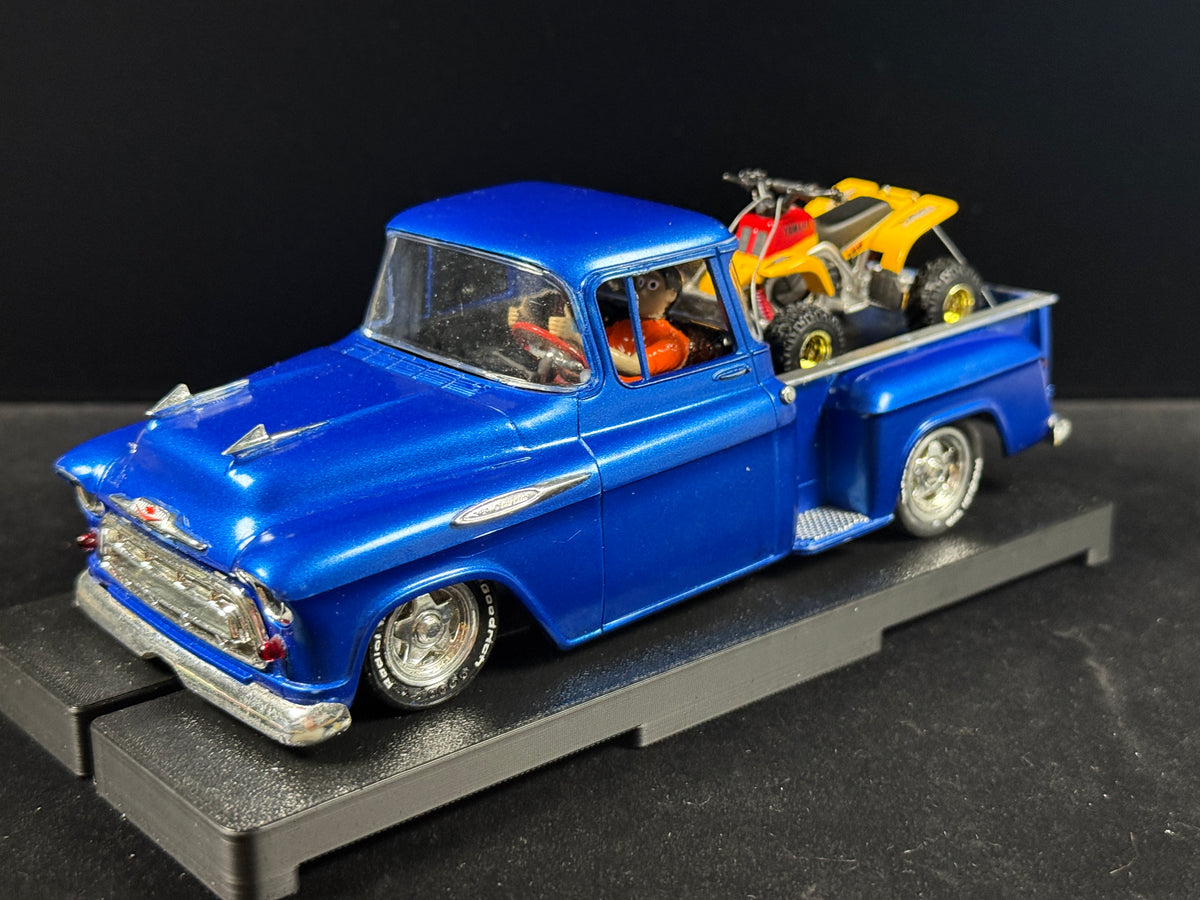 Custom 1957 Chevy Stepside hot rod slot car front three-quarter view