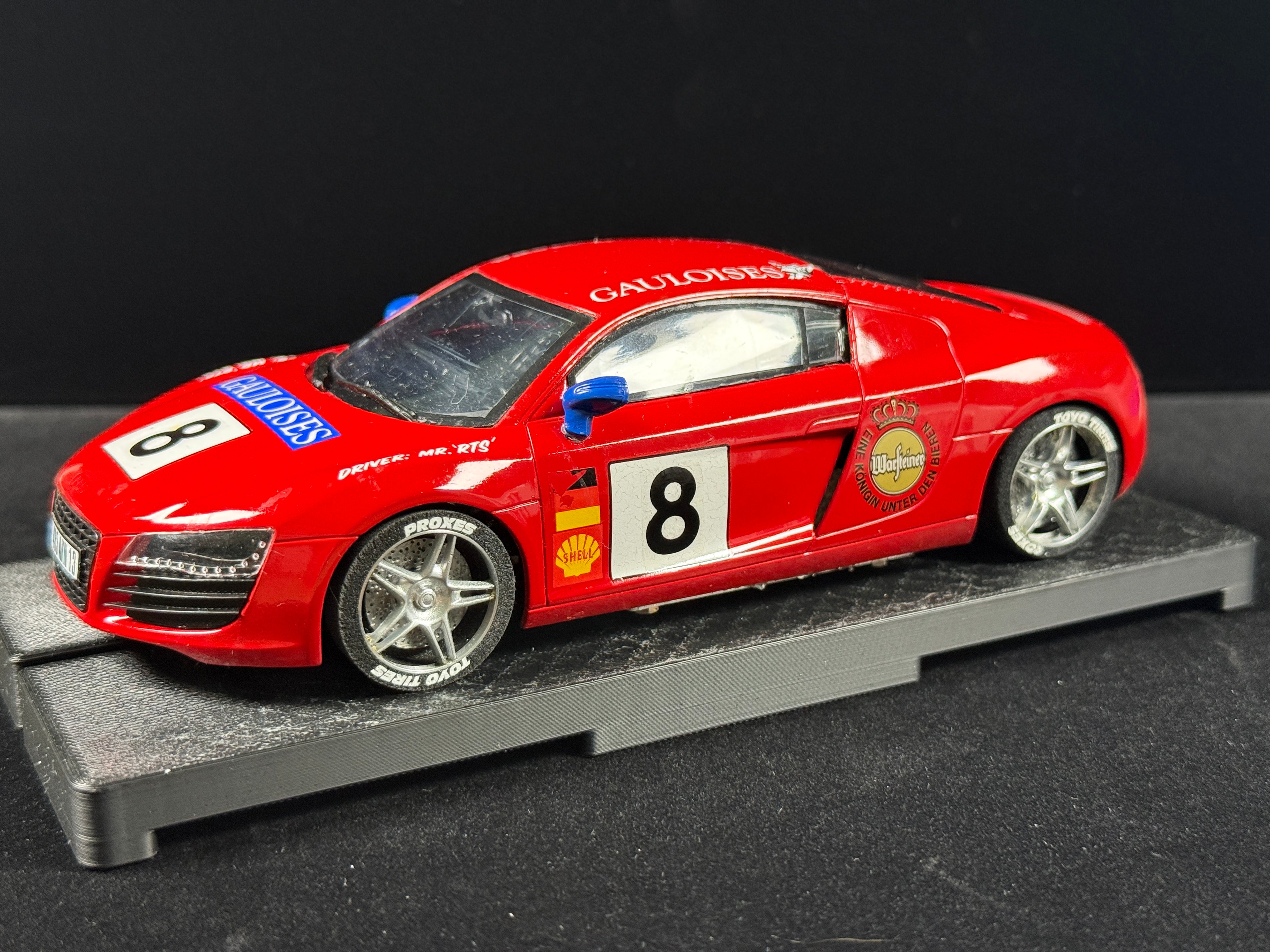 1/24 Audi R8 GT Gauloises racing slot car front three-quarter view