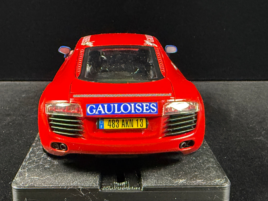 Audi R8 GT racing slot car rear view with wing