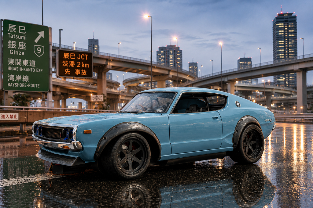 Hand-built 1/24 Nissan Skyline GT-R Kenmeri hot rod slot car