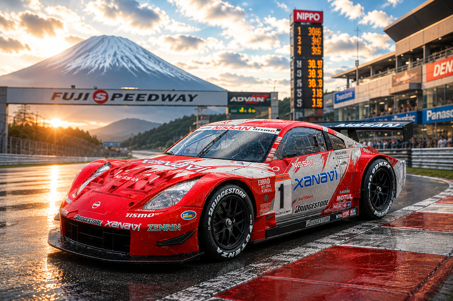 1/24 Scale Xanavi Nissan Z Analog Slot Car, JGTC 2004, Adjustable Metal Chassis, Lights!